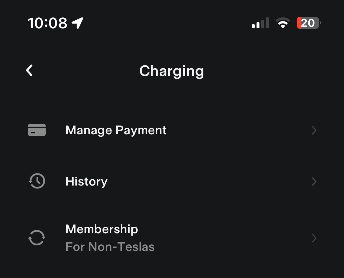 Tesla Charging Membership feature in update 4.19