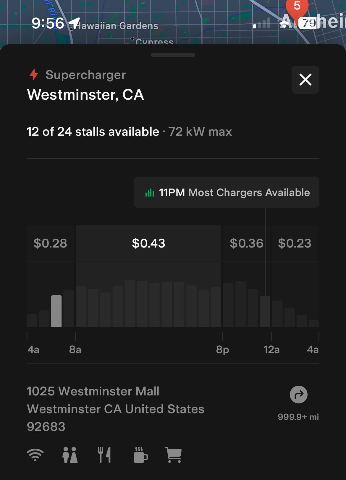 Tesla Chargers Available feature in update 4.20.69