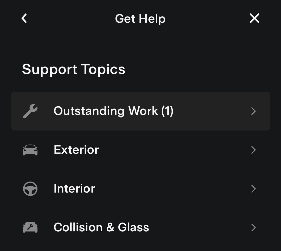 Tesla Tesla Service Categories feature in update 4.22