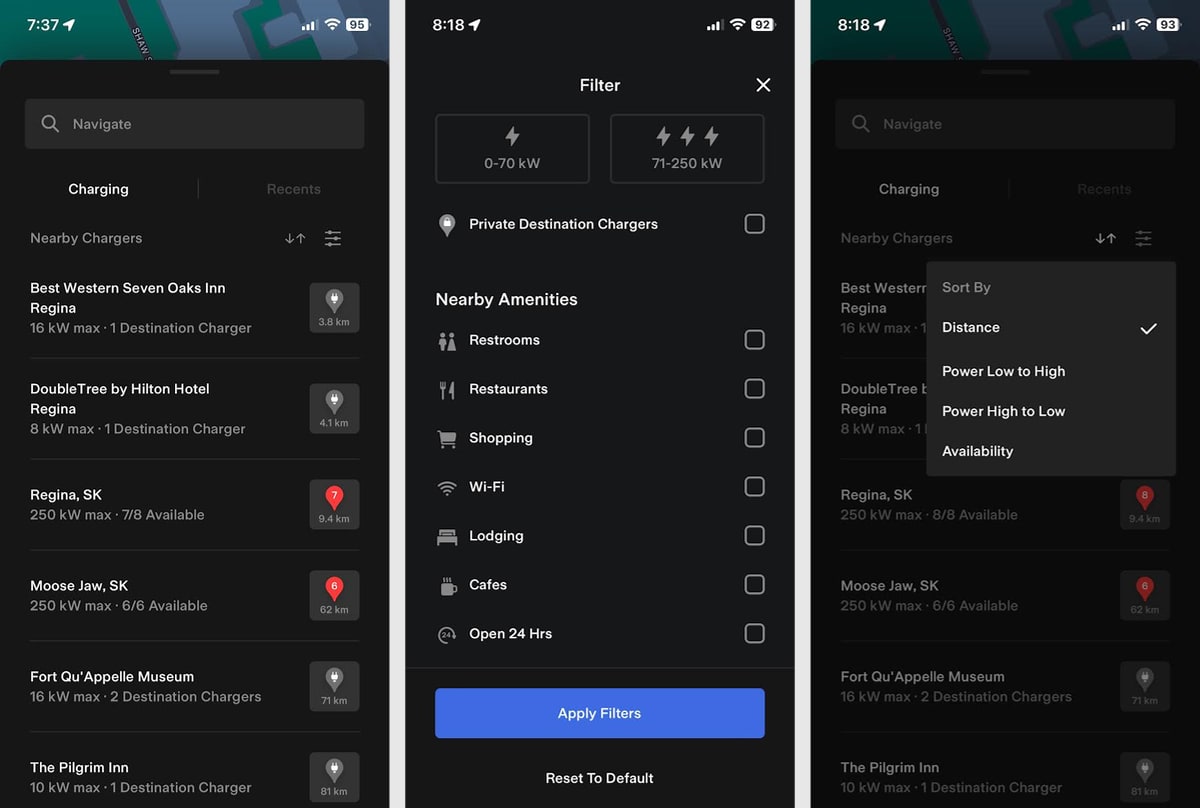Tesla More Chargers, Filter & Sort feature in update 4.26