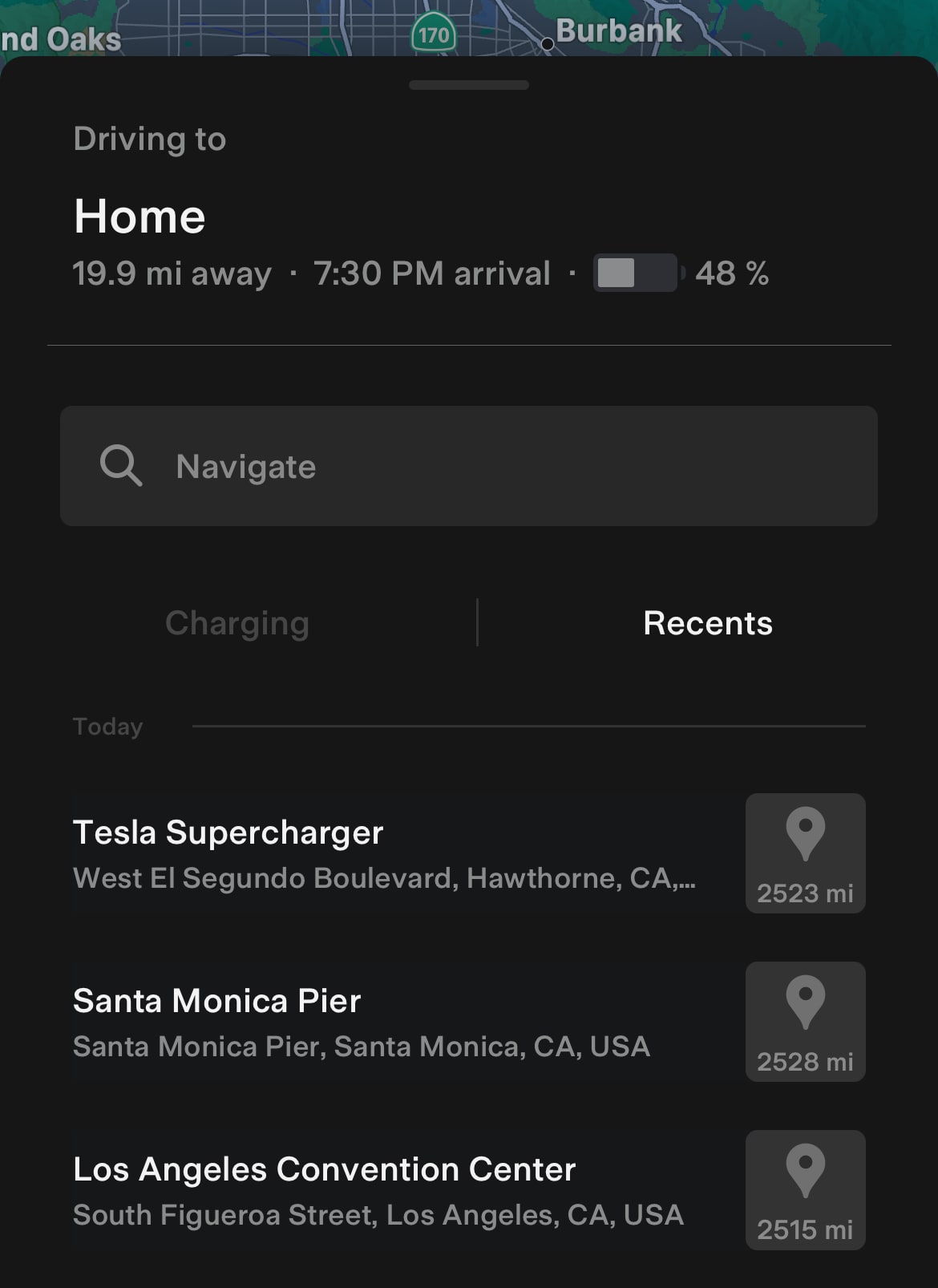 Tesla Recent Trips feature in update 4.26