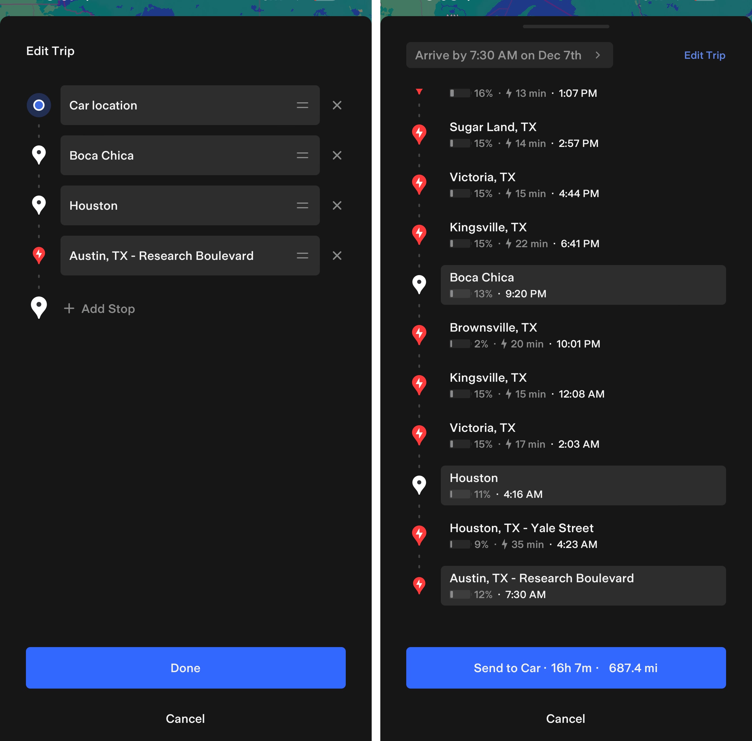 Tesla Multi-Stop Trips feature in update 4.28