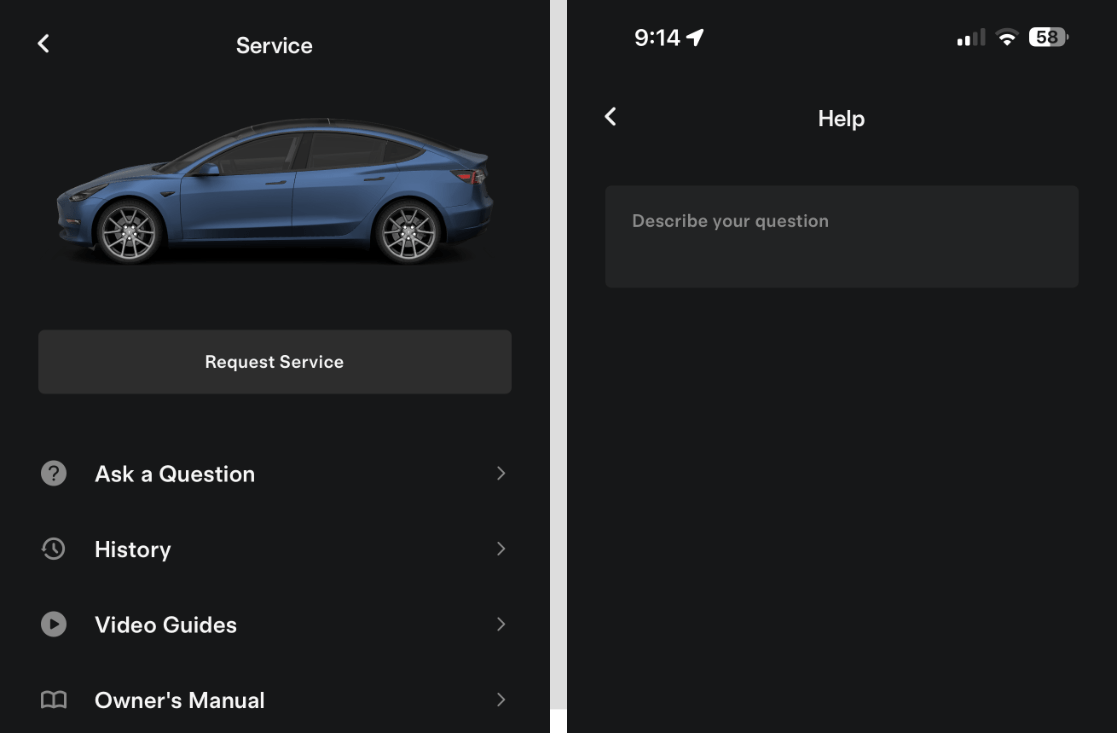 Tesla Ask Tesla Service feature in update 4.28