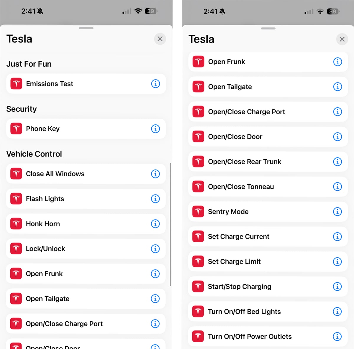 Tesla Shortscuts App Improvements feature in update 4.29.5