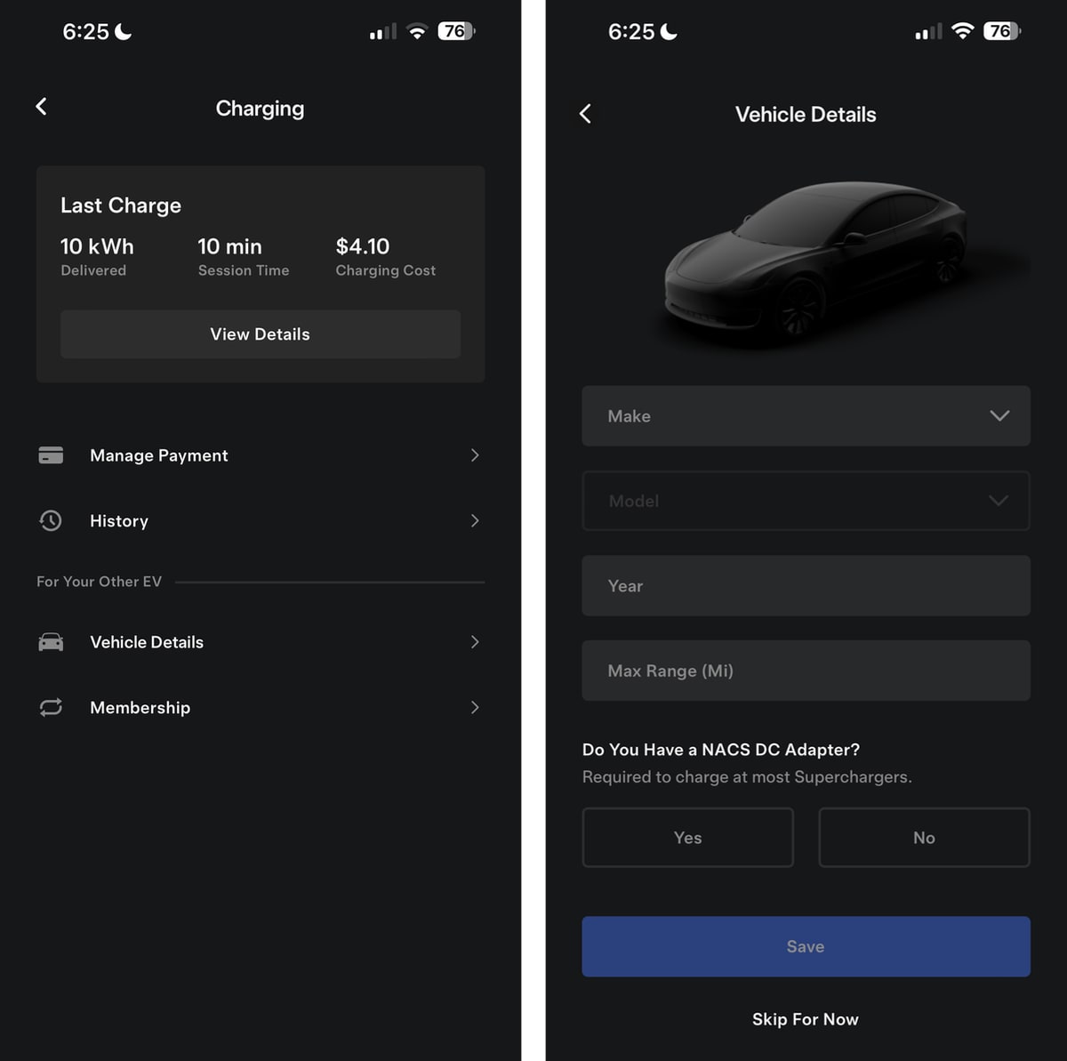 Tesla Other EV Details feature in update 4.30.6