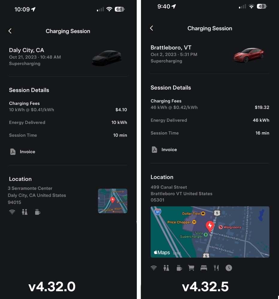 Tesla Supercharging Details feature in update 4.32.5