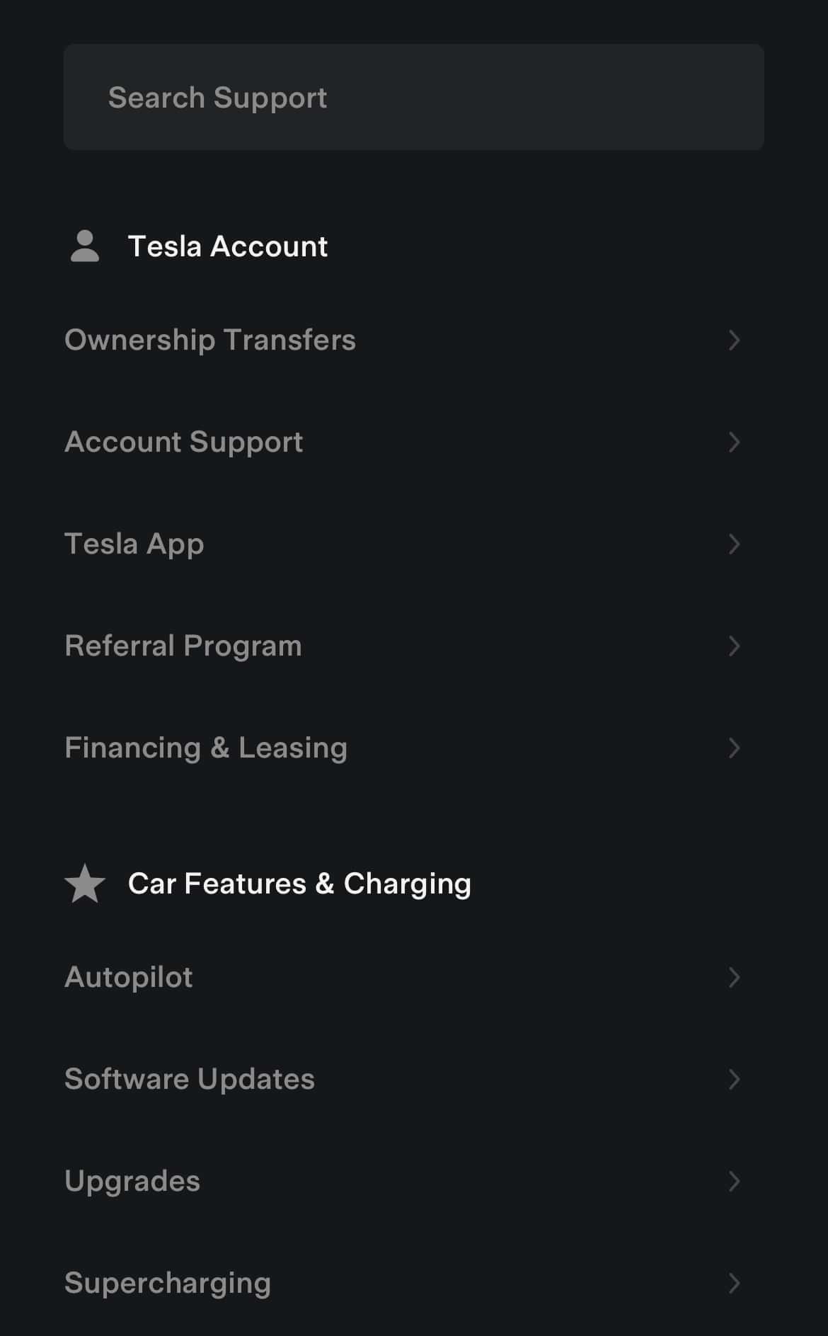 Tesla Help Section feature in update 4.5