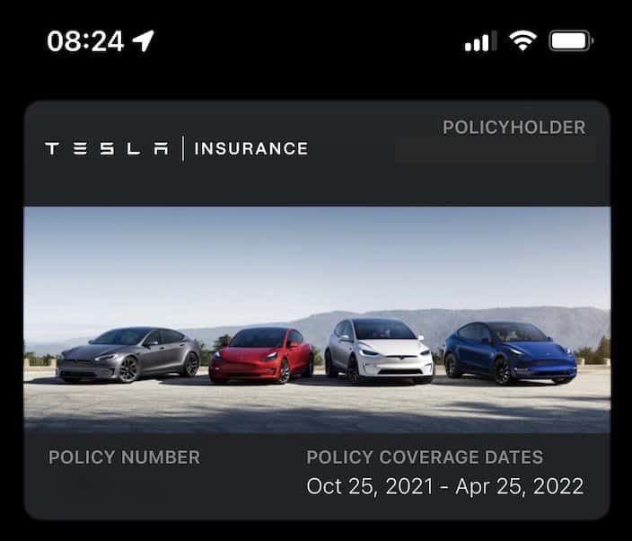 Tesla Tesla Insurance Card feature in update 4.5