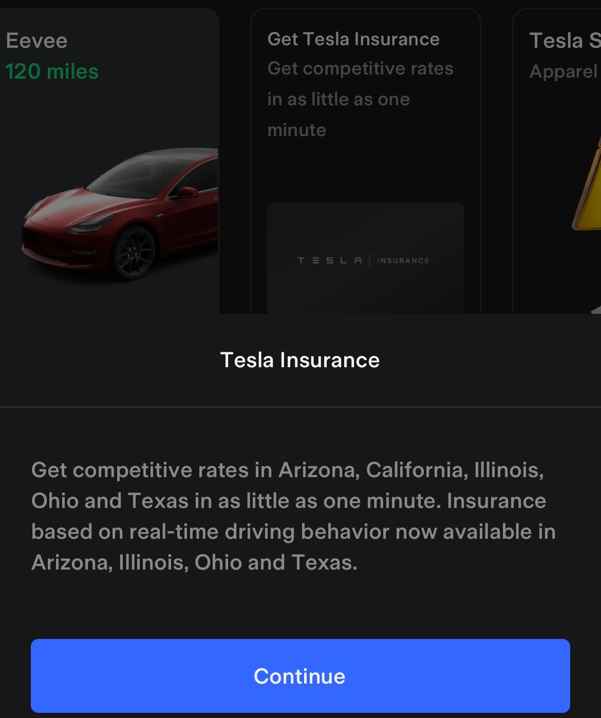 Tesla Sign Up for Tesla Insurance feature in update 4.7.2