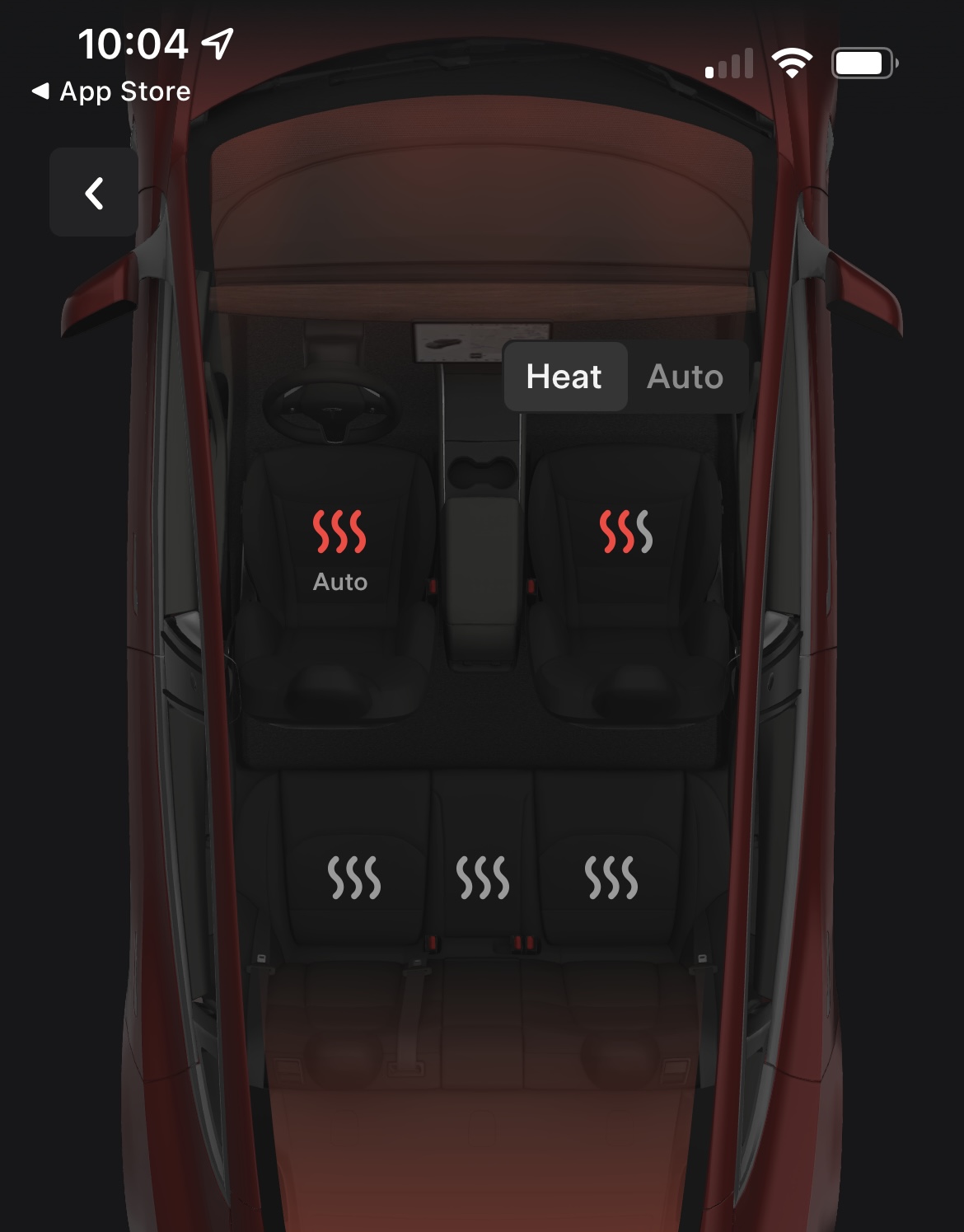 Set seat heaters to auto from the app