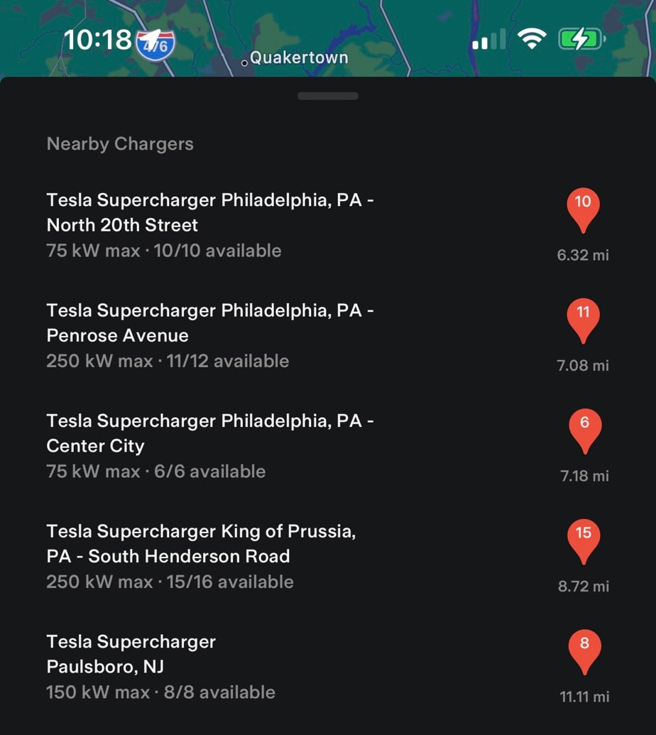 Tesla Supercharger Details feature in update 4.8
