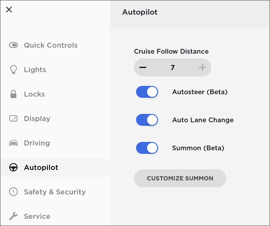 Tesla 차량 호출 feature in update 2018.28.5