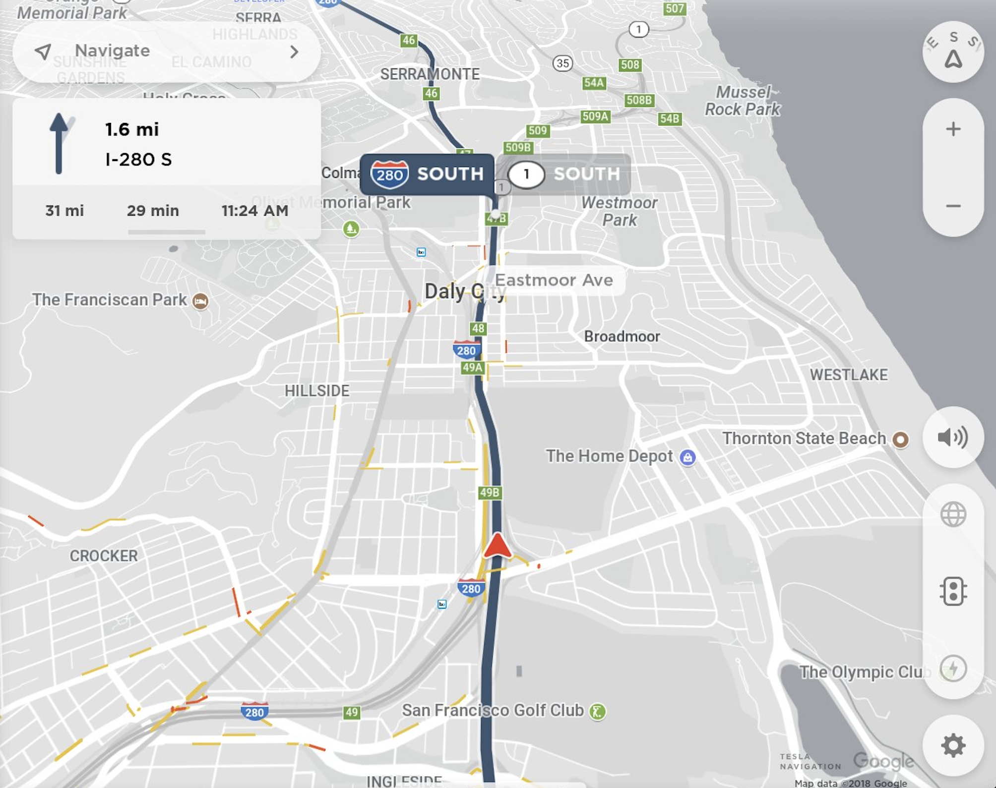 Tesla Navigation feature in update 2018.39.0.1