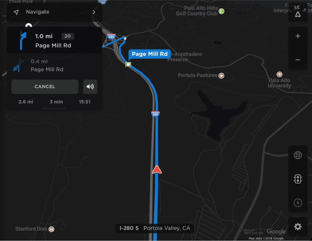 Tesla Navigation feature in update 2018.39.1
