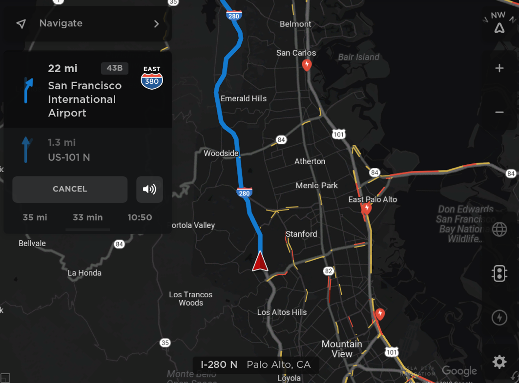 Tesla Navigation feature in update 2018.39.1