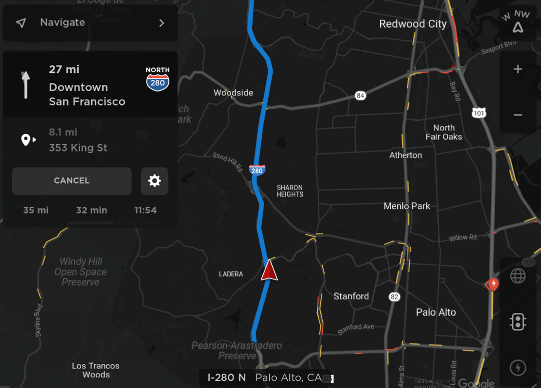 Tesla Navigation feature in update 2018.39.2.1