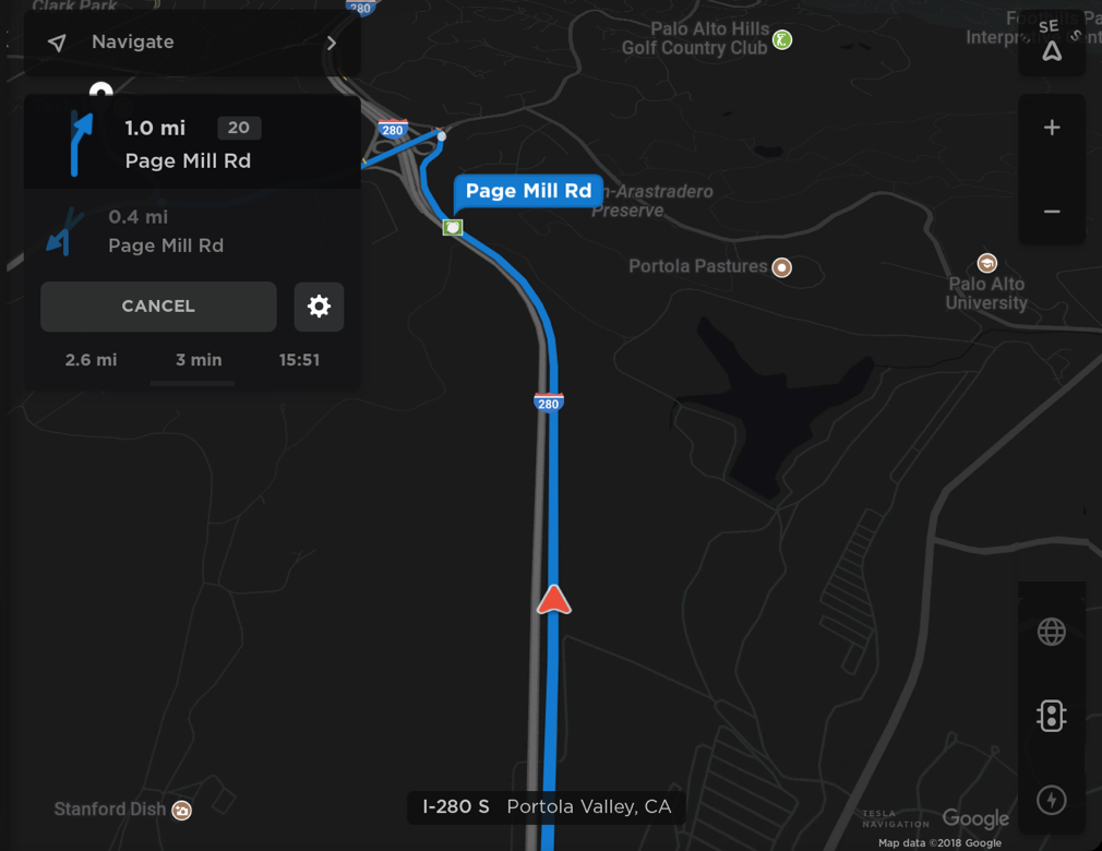 Tesla Navigation feature in update 2018.42.2