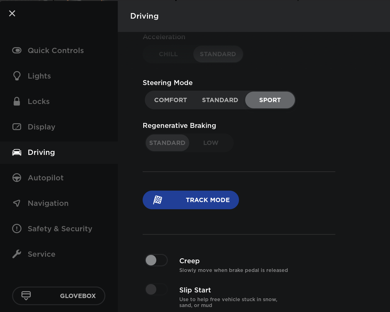 Tesla Modo de pista feature in update 2018.42.2