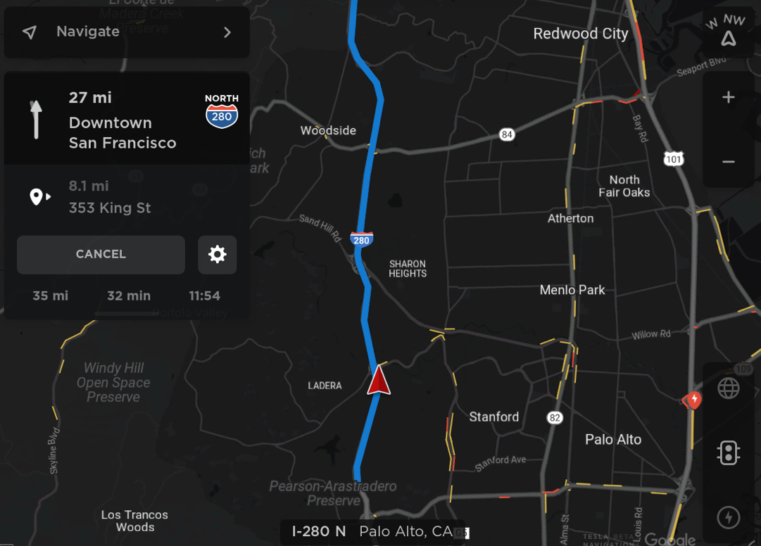 Tesla Navigation feature in update 2018.42.2