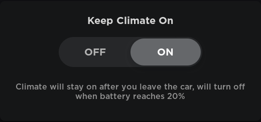 Tesla Keep Climate On feature in update 2018.48.12.1