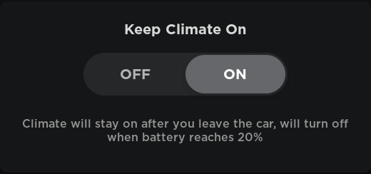 Tesla Keep Climate On feature in update 2018.50.6