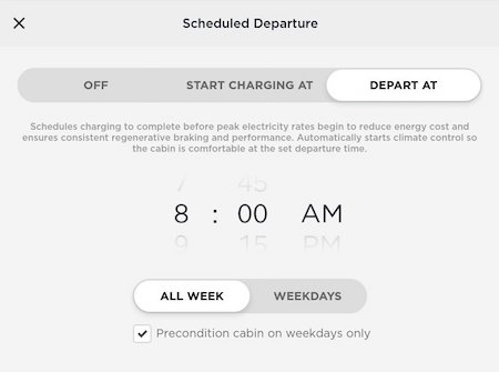 Tesla Scheduled Departure feature in update 2019.36.2.1