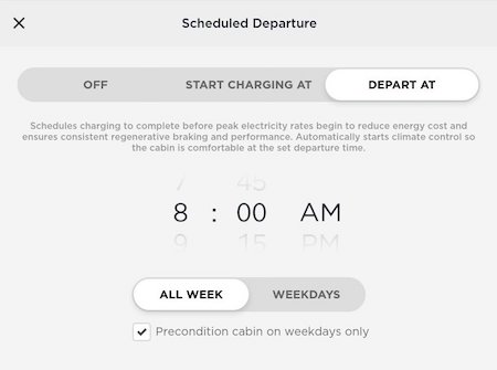 Tesla 출발 예약 feature in update 2019.36.2.1