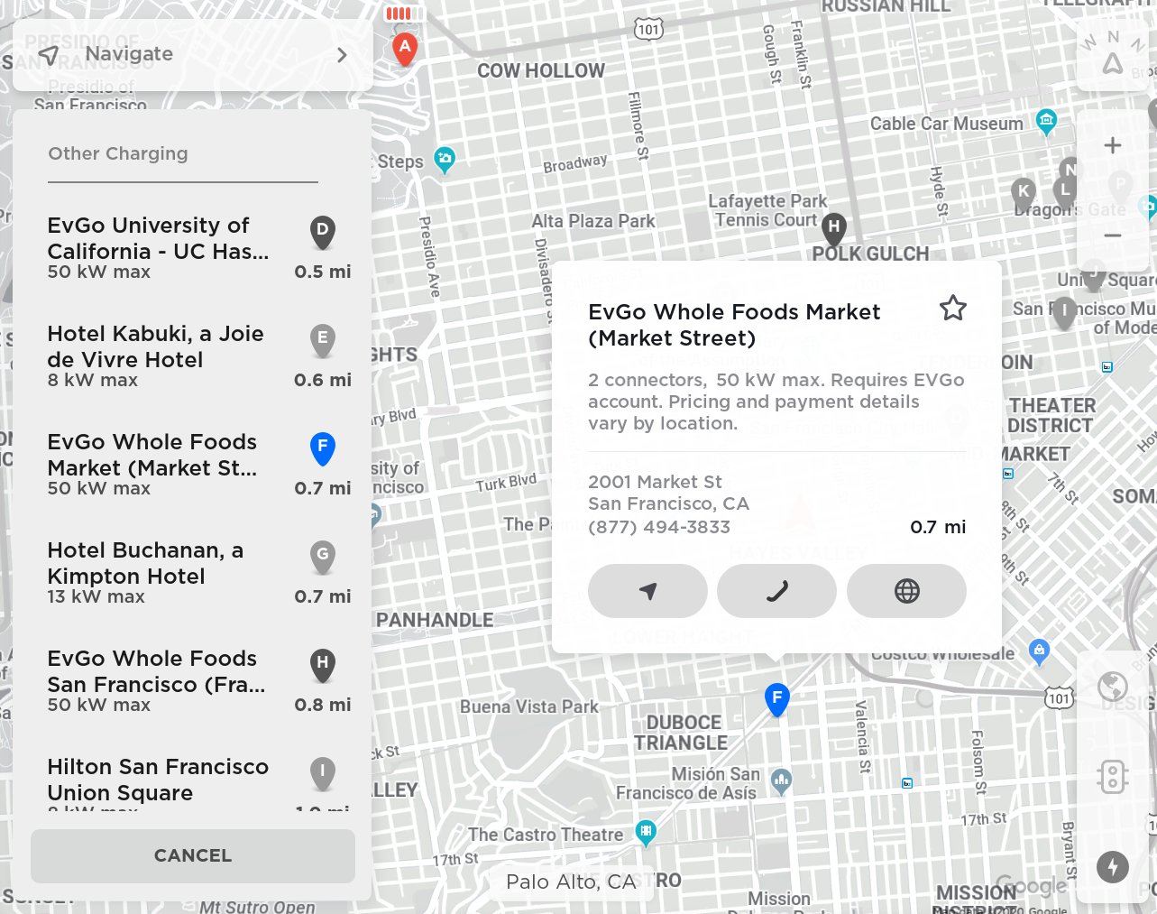 Tesla Estaciones de carga de terceros feature in update 2020.12.1