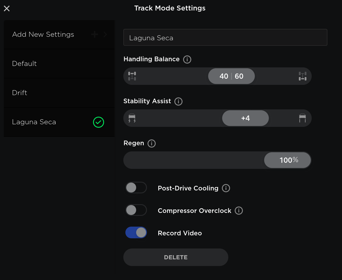 Tesla Améliorations du mode Piste feature in update 2020.12.1