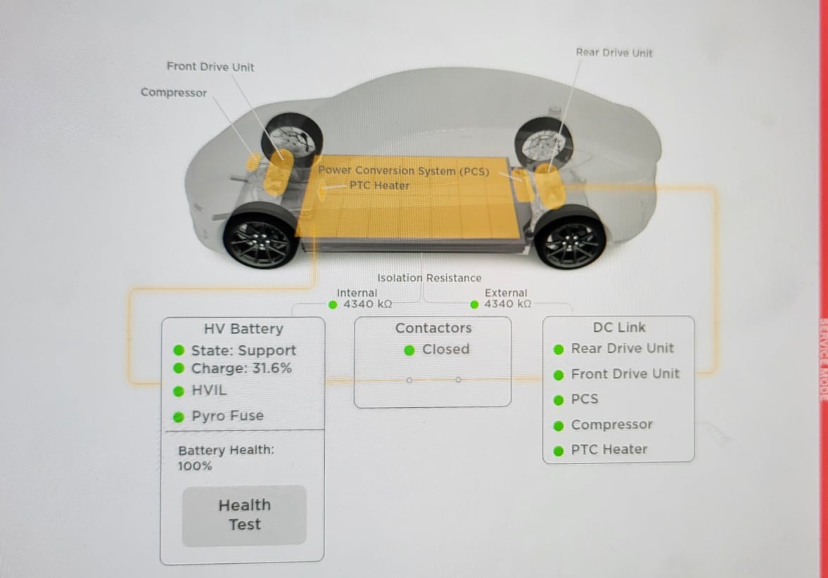 Tesla Battery Test in Service Mode feature in update 2022.36.4