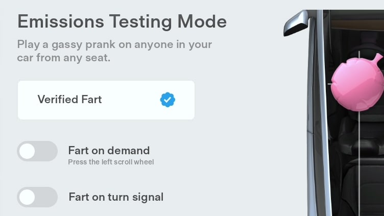 Tesla Verified Fart feature in update 2022.44.30.5