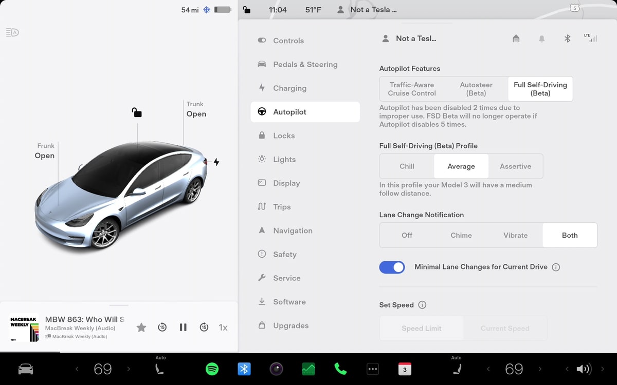 Tesla made changes to the Autopilot menu in FSD Beta v11