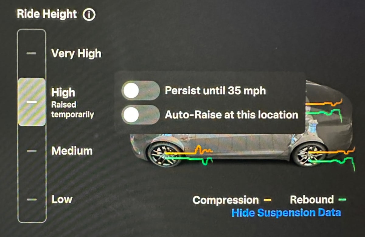 Tesla Air Suspension feature in update 2023.12.5.4