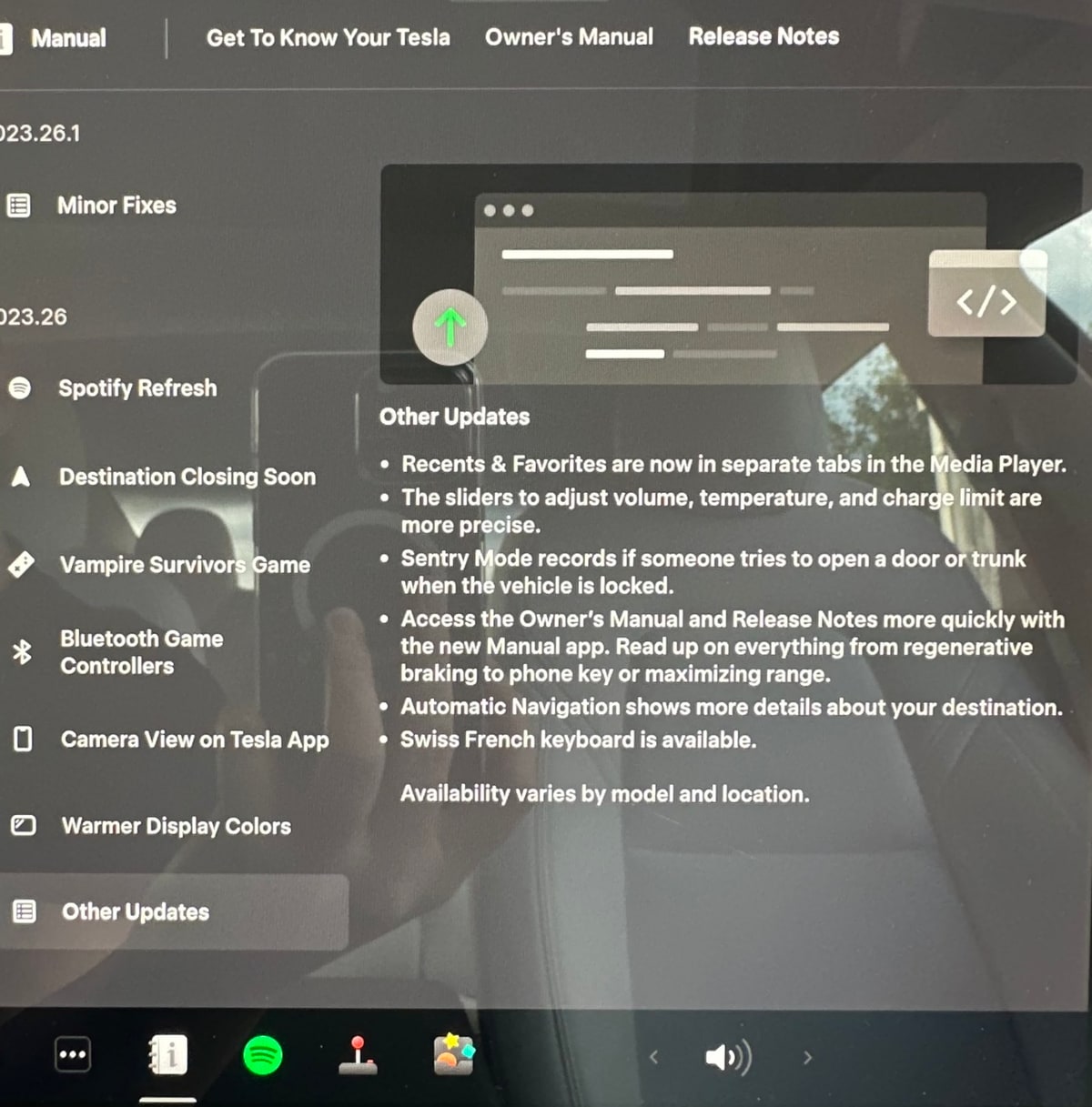Tesla Updated Manual App feature in update 2023.26.3