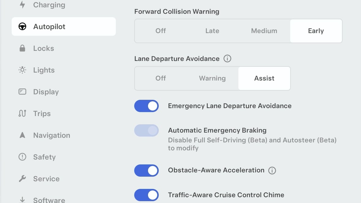 Tesla Automatic Emergency Braking feature in update 2023.44.30.8