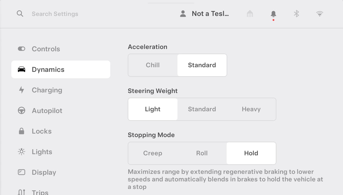 Tesla Pedals & Steering Menu Updated feature in update 2024.14.7
