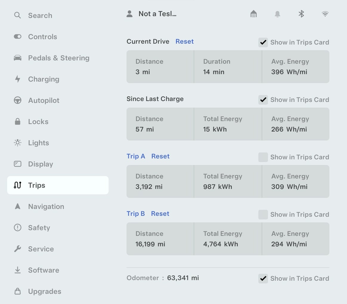 Tesla Trips Menu Redesign feature in update 2024.2.7