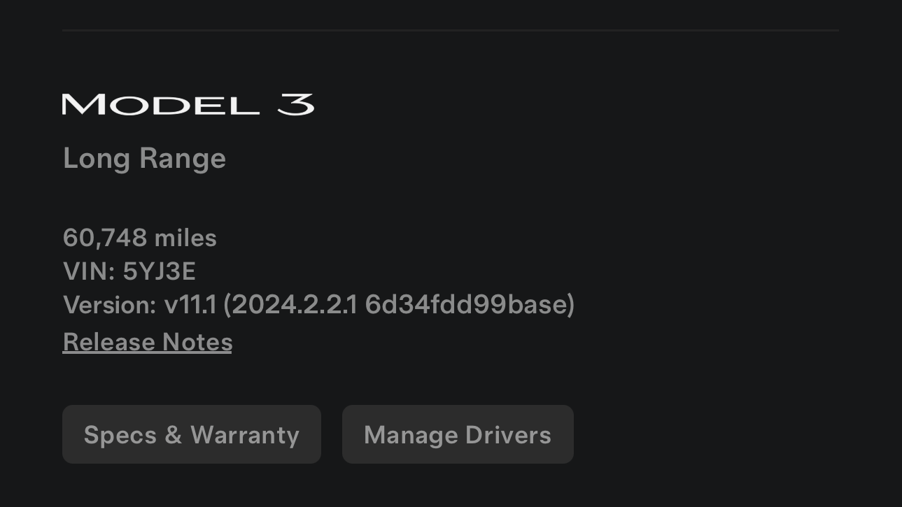 Tesla Software Version in App feature in update 2024.2.2.1