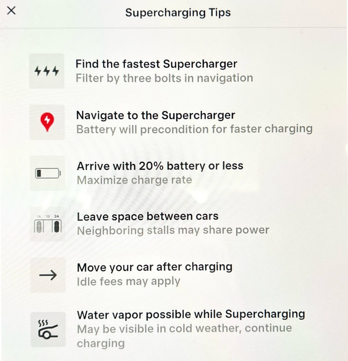 Tesla Supercharging Tips feature in update 2024.2.2.1