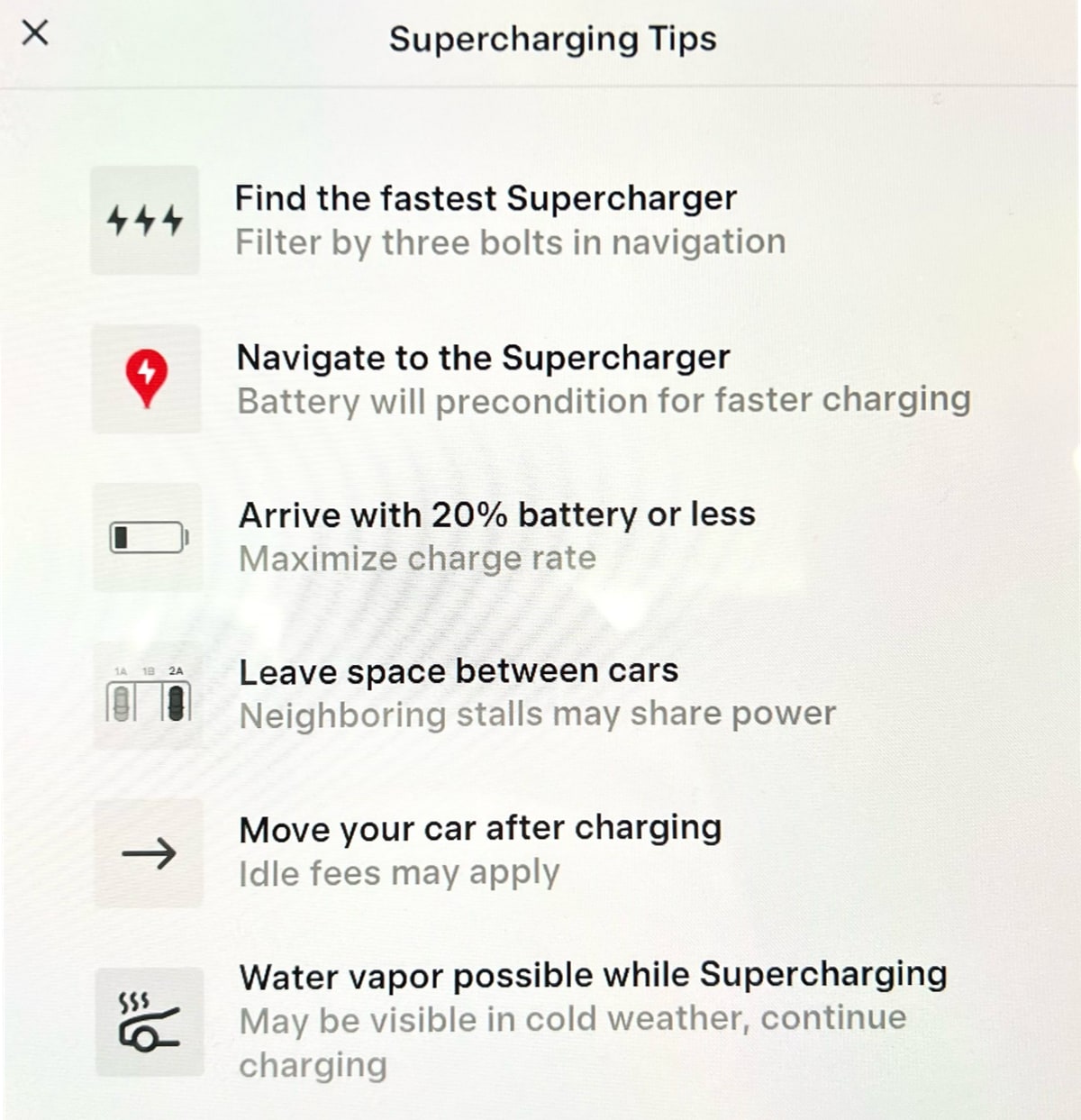 Tesla Supercharging Tips feature in update 2024.3.10