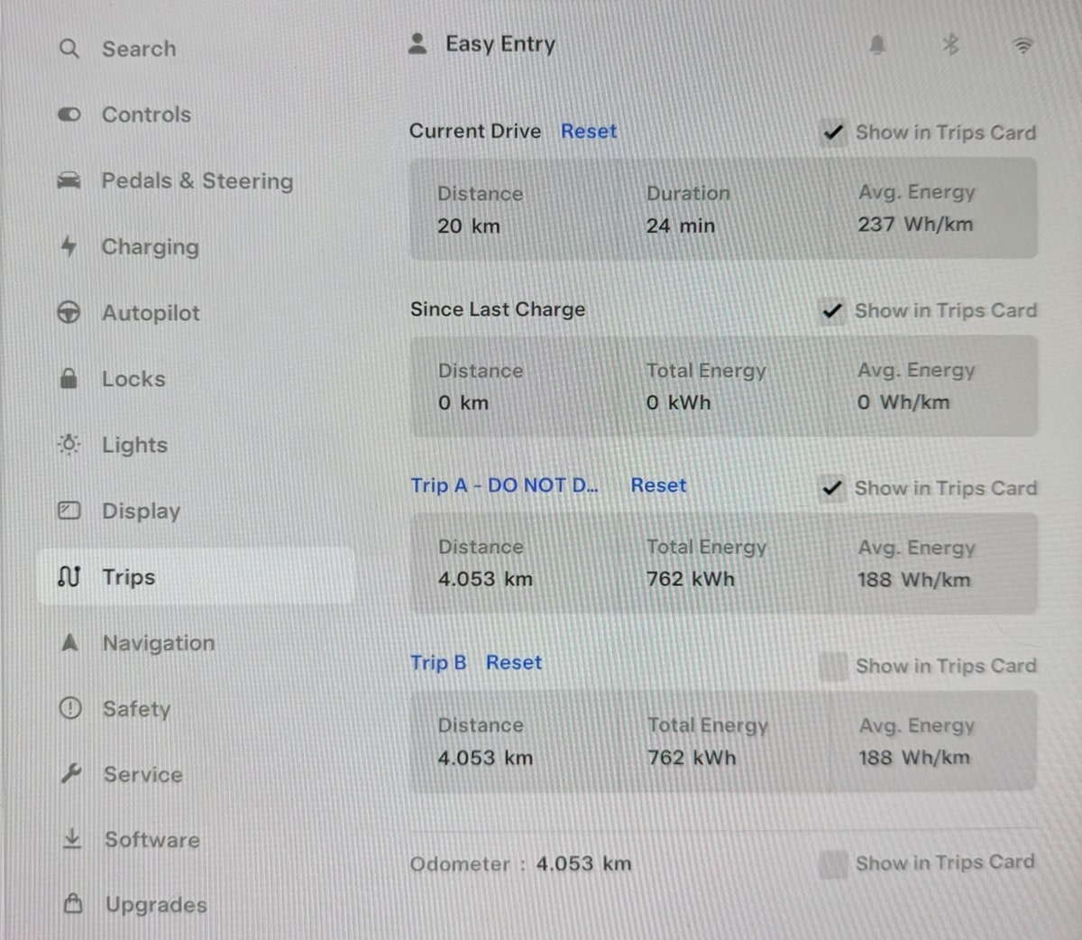 Tesla Trips Menu Redesign feature in update 2024.2.8