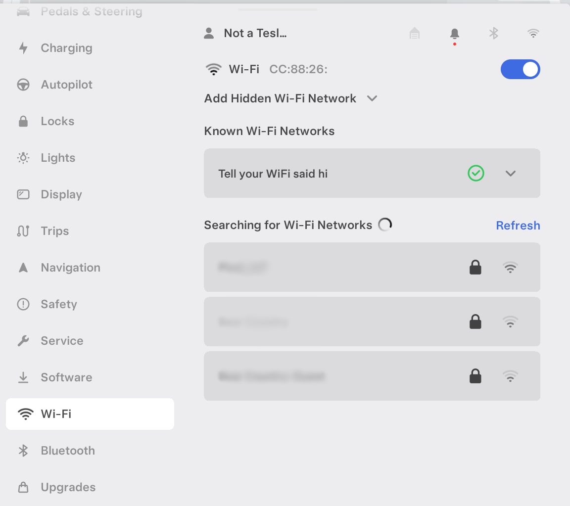 Tesla New WiFi Menu feature in update 2024.8.100