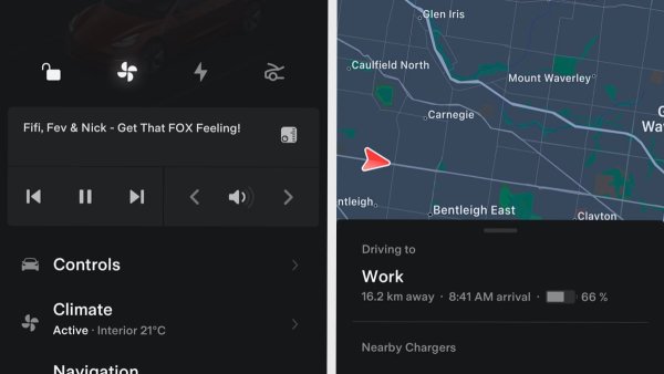 Tesla's mobile app now displays song information and destination details