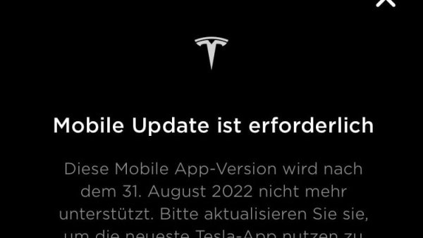 Tesla to stop supporting version 3.x of their app next month