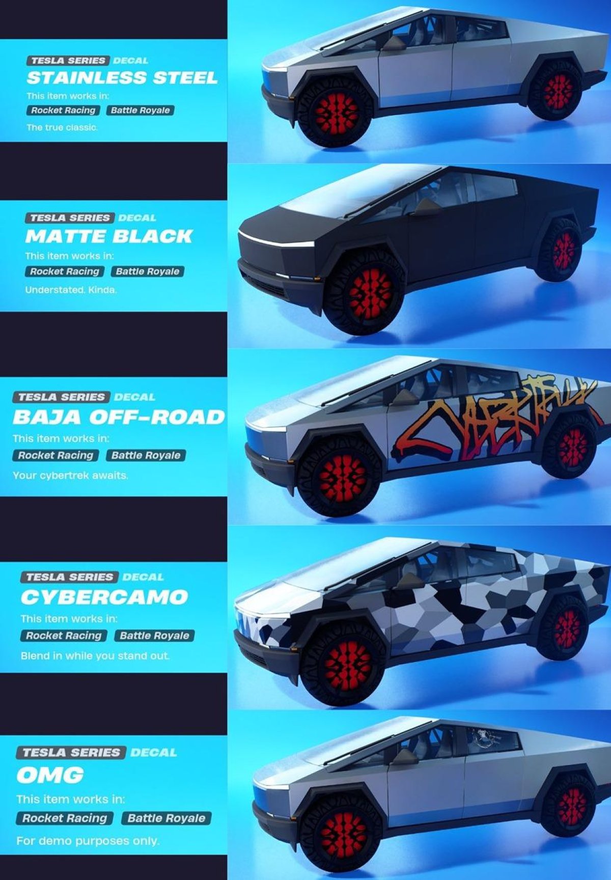 All available decals in both games.
