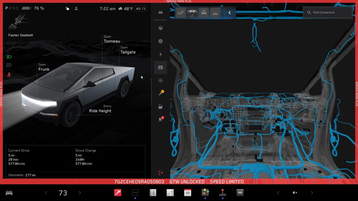 The wiring diagram, set to the front cabin view.