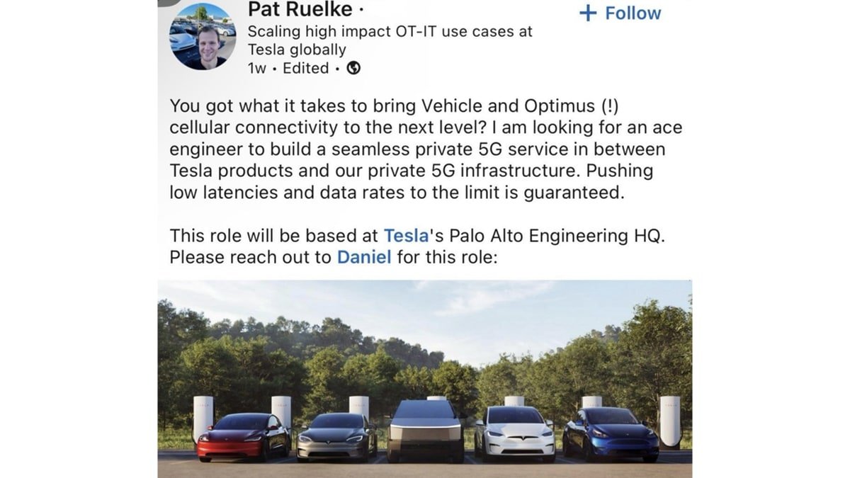 Tesla is pursuing an internal 5G network for product communication