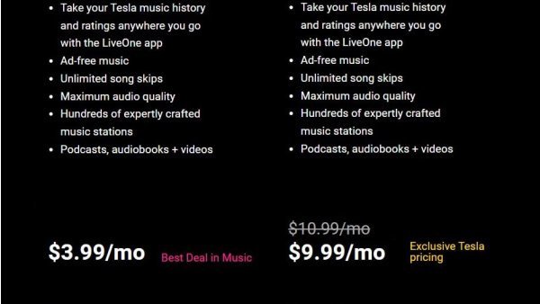 LiveOne Announces Tesla Subscription Pricing