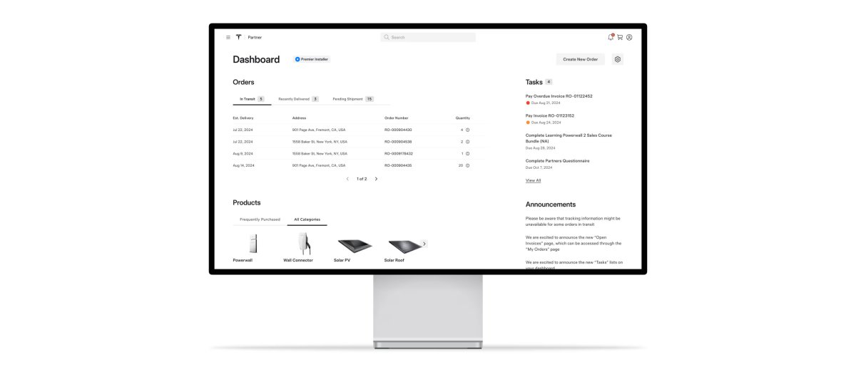 The Tesla One Dashboard for Installers