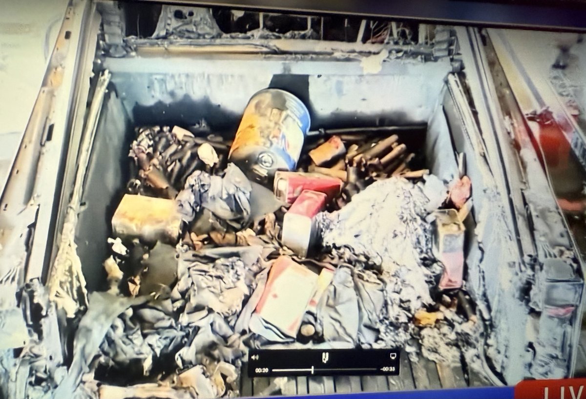 The image released by authorities with the remains of the explosives in the bed.